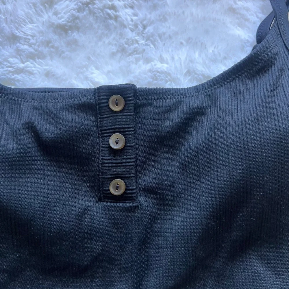 Aerie Women's Black Ribbed Scoop Neck Henley Bikini Top 2976-073 Size XS NWT